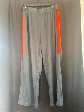 Linsonman Men's XL Track Pants Grey Orange Side Stripe Athletic Gym Warm Up Y2K